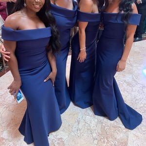 Tarik Ediz Off The Shoulder Navy Evening Dress